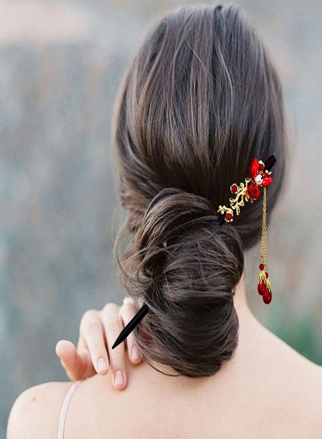 Arvintas 4 PACK Chinese Hair Chopsticks for Women, Wooden Hair Accessories, Japanese Hair Stick, Retro Tassel Retro Handmade Hairpins Flower Tassel Hair Chopsticks for Long Hair - Image 4